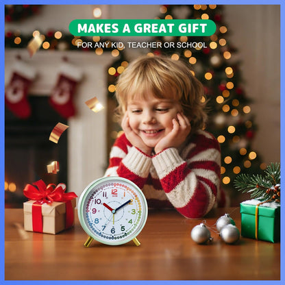 Kids Alarm Clock, Silent Non-Ticking, Analog Learning Clock for School Beginners, Stylish Round Metal Clock, Easy to Read, Battery Operated, Loud Ringing Back to School Gifts