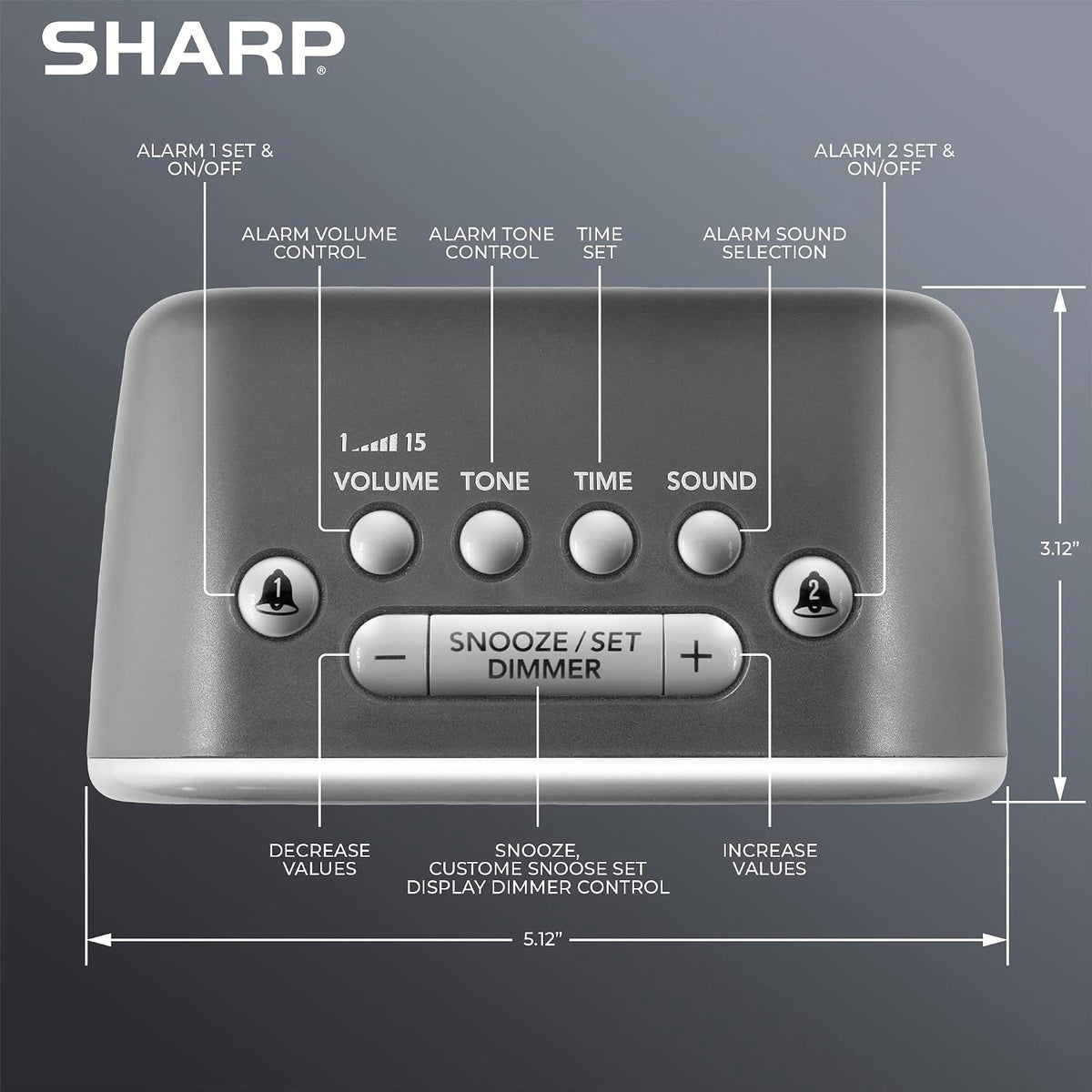 Sharp Big Bang 115dB Alarm Clock for Heavy Sleepers, Dual Alarms