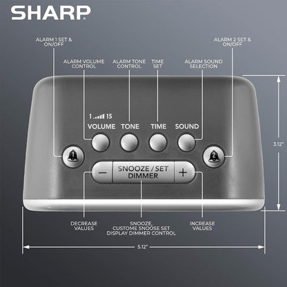 Sharp Big Bang 115dB Alarm Clock for Heavy Sleepers, Dual Alarms