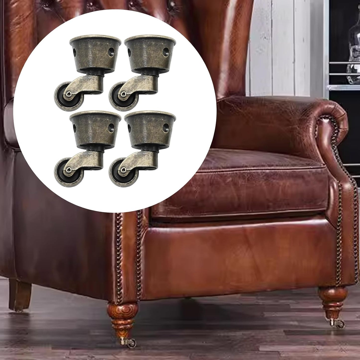 Anxingo 4 Pack 2.32 x 1.77 Inch Antique Zinc Alloy Swivel Cup Casters, Furniture Caster Wheels Universal Metal Pulley Wheels for Chair Cabinet Patio Table Sofas 1-3/4 Inch OD Vintage Green Bronze