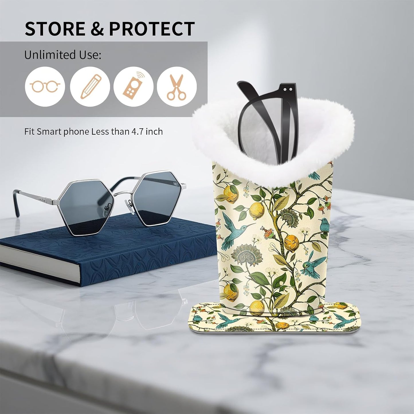 Plush Lined Eyeglasses Holder, Cute Magnetic PU Leather Glasses Stand Case for Women Men Kids