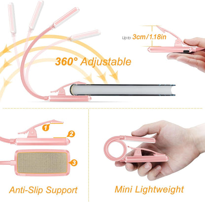 Gritin 9 LED Rechargeable Book Light for Reading in Bed | Eye Caring 3 Color Temps,Stepless Dimming Brightness,80 Hrs Runtime Small Lightweight Clip On Book Reading Light for Studying