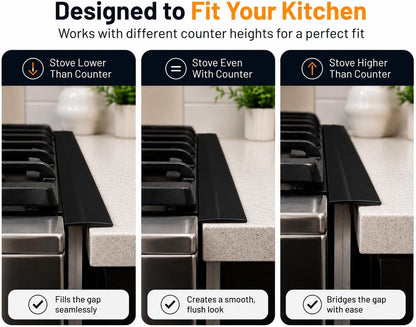 2-Pack Stove Gap Covers for Kitchen Counters 22" Silicone Gap Filler Heat Resistant Food Grade Easy Clean (Black)