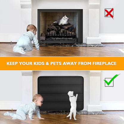 Magnetic Fireplace Cover Indoor to Block Cold Air Reduce Energy Costs, Fireplace Blanket Draft Stopper with Built-in 12 Strong Magnet for Iron Frame 39" W x 32" H, Black