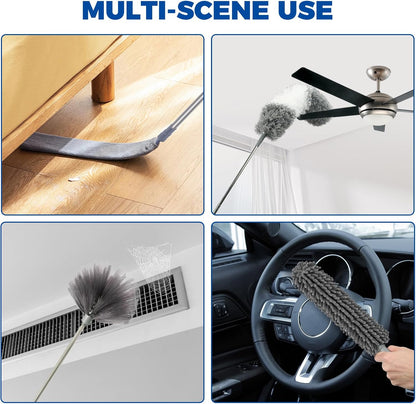 Retractable Gap Dust Cleaner Cleaning Tools with 2 Microfiber Dusting Cloths Long Handle 60inches Washable and Retractable Duster Brush for Cleaning Under Appliances Furniture Couch Fridge