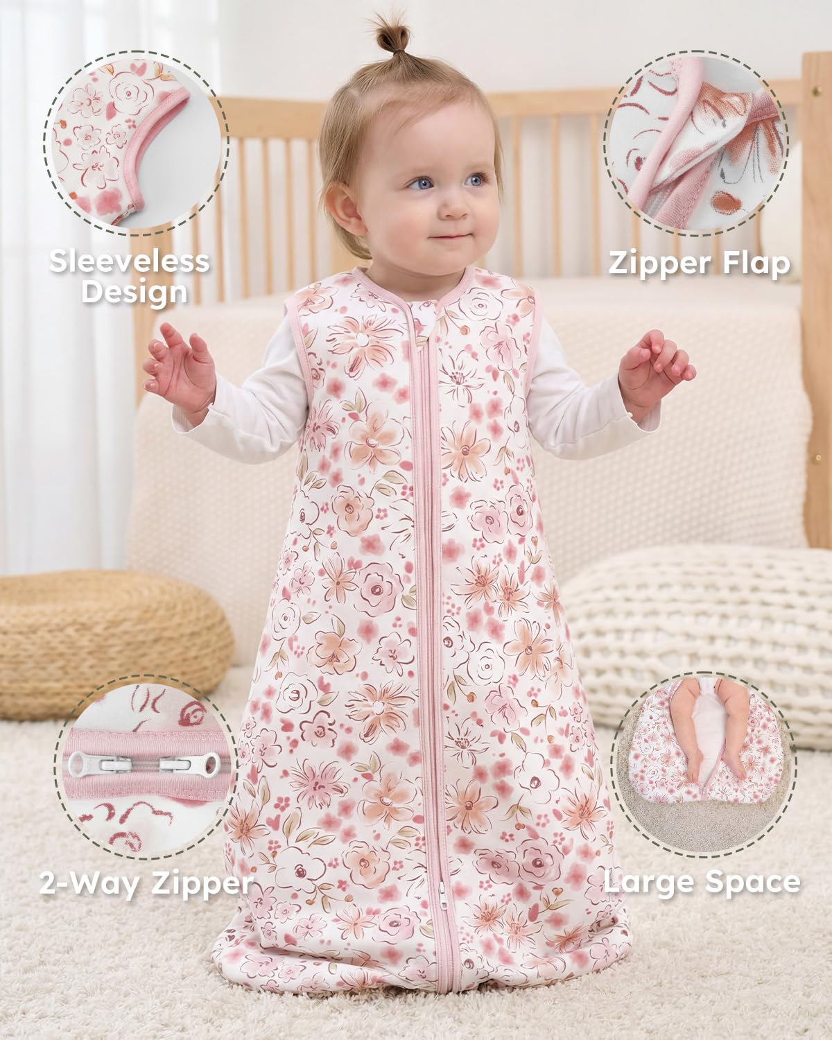 Yoofoss Baby Sleep Sack 0-6 Months Wearable Blanket for Babies 100% Organic Cotton 2-Way Zipper TOG 0.5 Toddler Sleeping Sack 3 Pack, Sleep Sacks