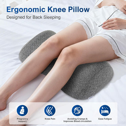 Ergonomic Knee-contouring Wedge Pillow for Back Sleeping, Memory Foam Bolster Leg Pillow for Muscle Relaxation, Sleep Improvement, Knee Support, Leg Elevation, Skin-friendly Air-Layer Fiber(Dark Grey)