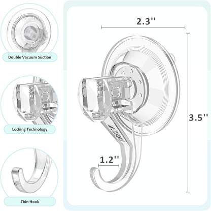 VIS'V Shower Suction Cup Hooks, Removable and Reusable, Clear, Small, 2 Pcs | Clear Invisible Design, Locking Suction Technology, Dual Vacuum Suction, Heavy Duty, Fits for Smooth Flat Surfaces