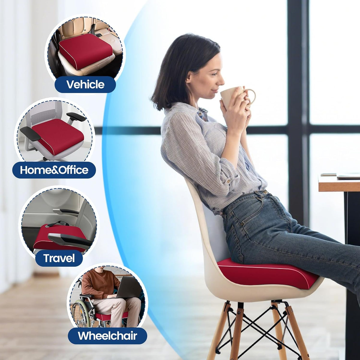 SweetSlubr Memory Foam Seat Cushion, Office Chair Cushion, 3-Inch, Large