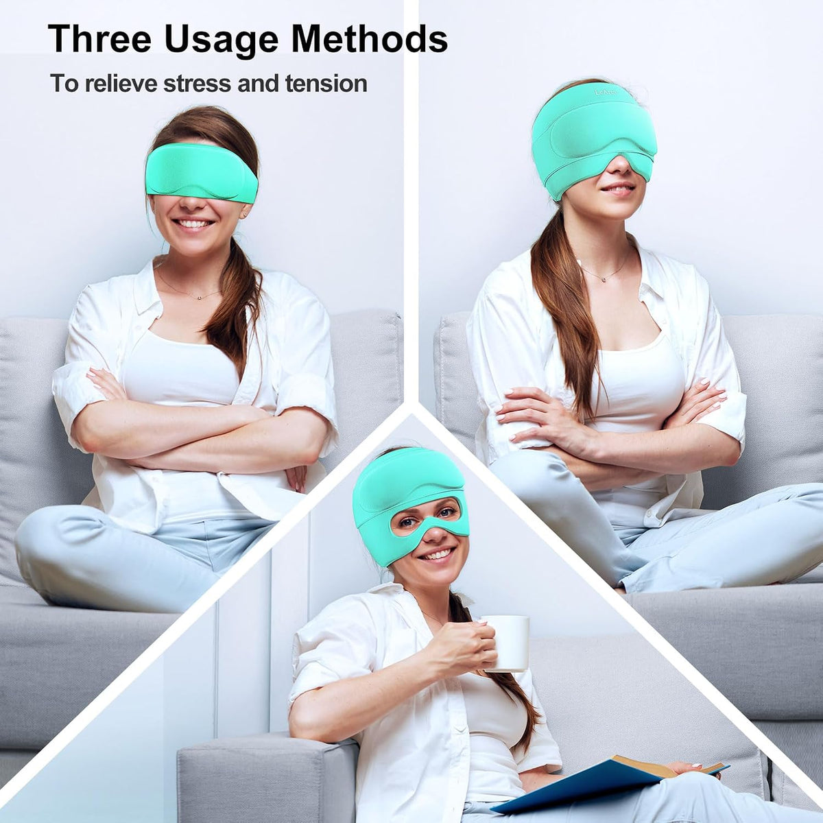 2 in 1 Migraine Relief Cap with Gel Eye Mask, Headache Relief Cap Ice Head Wrap Hot and Cold Therapy Hat Gift for Women for Headache Puffy Eyes Sinus and Tension Stress Relief (Light Purple)