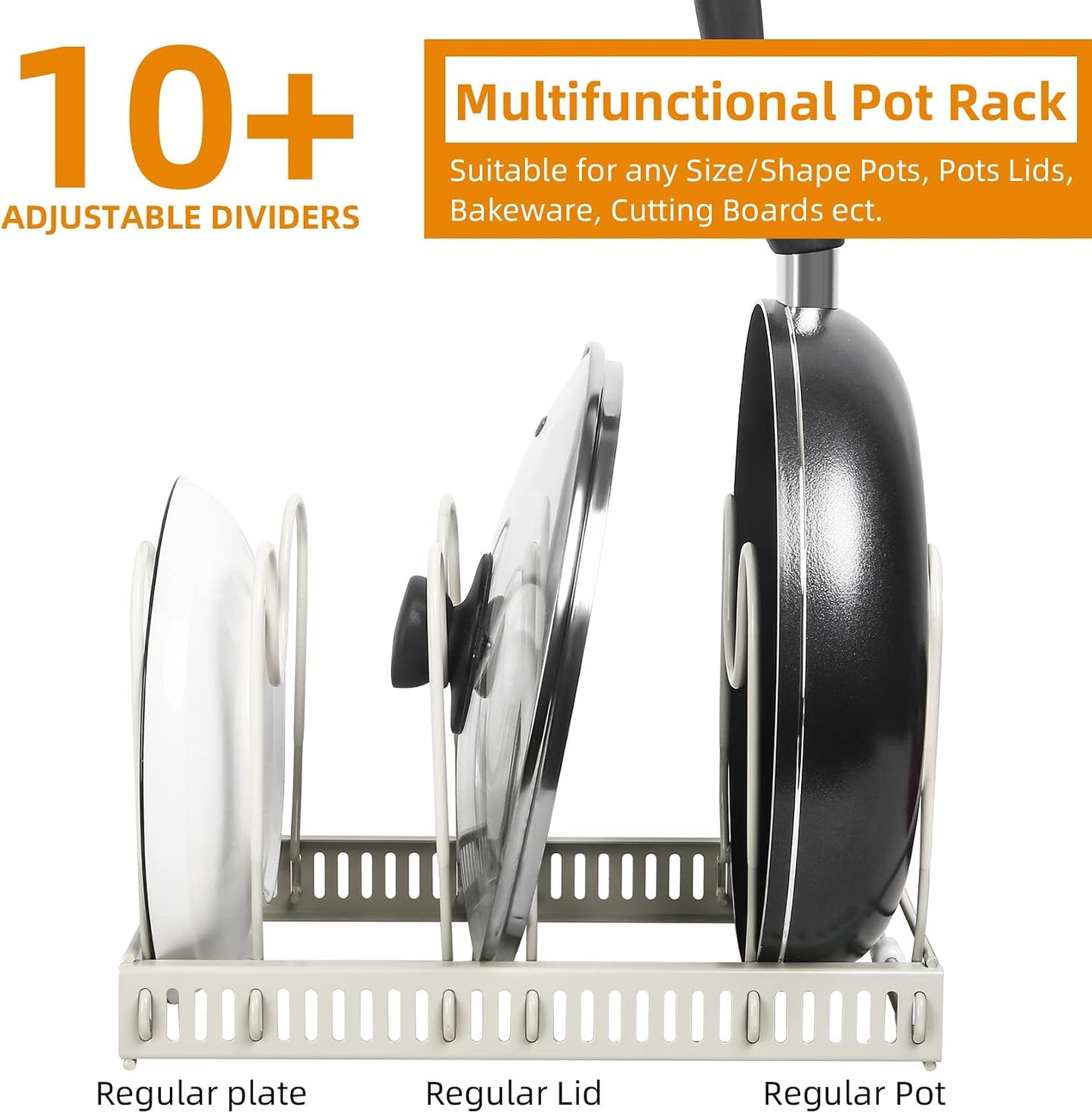 ROOHUA Pot and Pan Lid Organizer Rack for Under Cabinet, 12"-23" Expandable | 10 Adjustable Dividers, Holds Pan Lids, Cookware & Bakeware, Creates Tidy Cabinet Storage, Durable Metal, Bronze