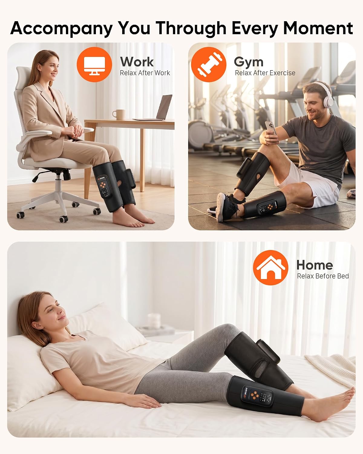 JZBRAIN Cordless Calf Massager with Heat and Compression : Rechargeable Leg Massager with 5 Modes, 5 Intensity, 3 Heat for Circulation and Pain Relief - Calf Compression Device for Fast Recovery
