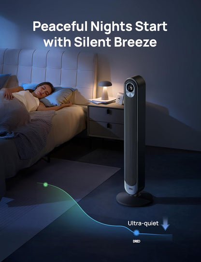 DREO Tower Fan for Bedroom, 26ft/s Velocity, 90° Oscillating, 8H Timer
