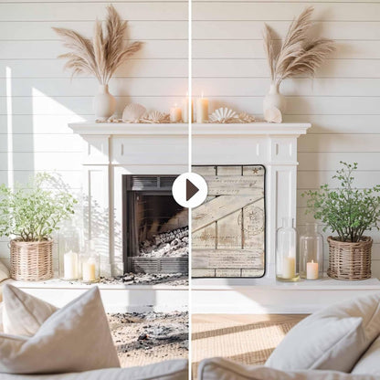Magnetic Fireplace Cover Barn Gate Fireplace Screen Decorative Farmhouse Wood Grain Walls Door Insulation Fireplace Blocker Save Energy Fireplace Draft Stopper Covers for Living Room 36x30 Inch