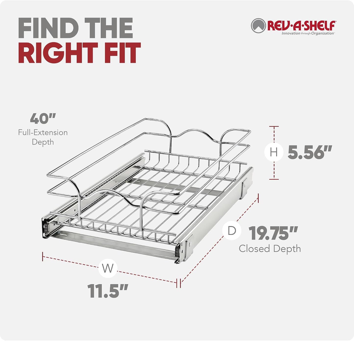 Rev-A-Shelf Pullout Organizer for Cabinets, Min Opening Width of 18" | STwo-Tier Steel Shelf for Kitchen or Vanity Cabinet Organization, Heavy Gauge Wire Slide Out Storage Basket, 5WB2-1822CR-1