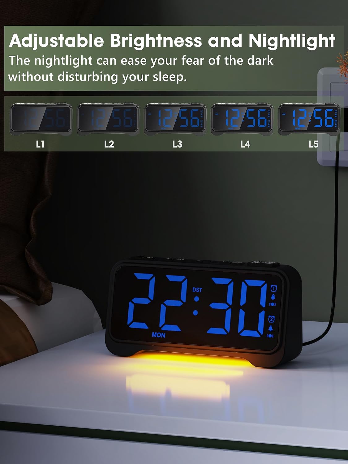 Vibrating Alarm Clock for Heavy Sleepers, 3-Level Bed Shaker, Dual Alarms