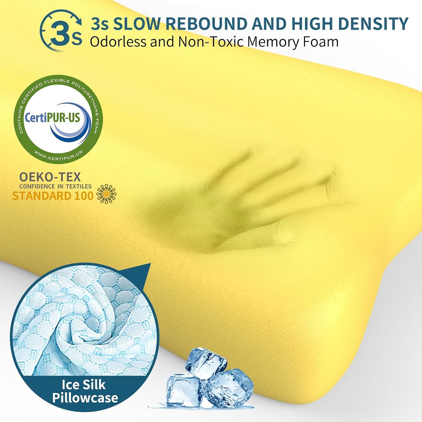 Polovo Cervical Neck Pillow for Pain Relief - Ergonomic Side Sleeper Pillow for Deep Sleep, Contour Memory Foam Pillows for Sleeping Bed Pillow for Side Back Stomach Sleepers(Grey)