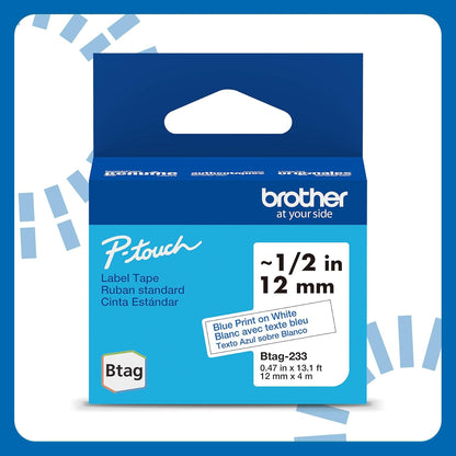 Brother Genuine P-Touch Btag BTAG231 Black on White Label Tape ~1/2in by 13.1ft (12mm x 4m). (Works Only with Brother PT-N10, PT-N20, PT-N25BT Label Makers)