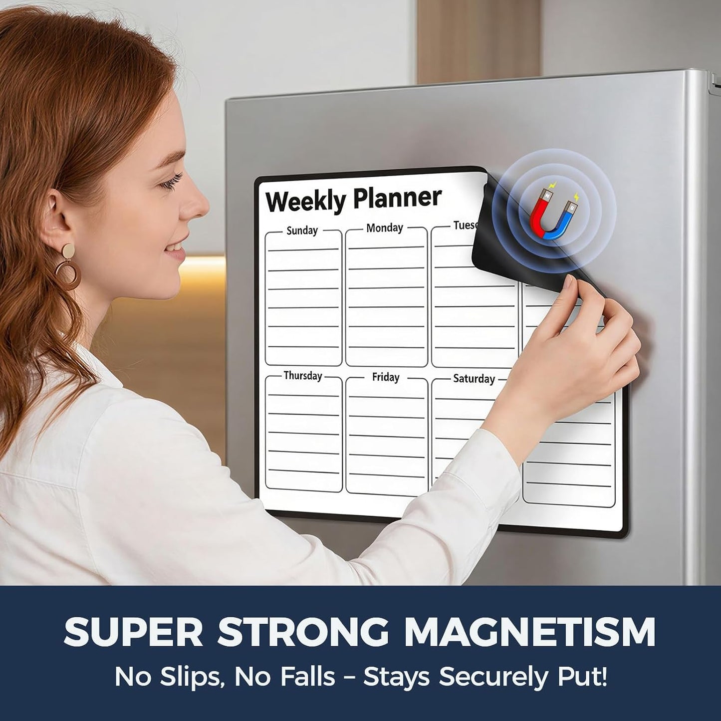 Magnetic Dry Erase Calendar for Refrigerator - 11"x8" Compact Fridge Whiteboard with 6 Markers & 2 Erasers, Weekly Planner, Sunday Start