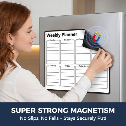 Magnetic Dry Erase Calendar for Refrigerator - 11"x8" Compact Fridge Whiteboard with 6 Markers & 2 Erasers, Weekly Planner, Sunday Start