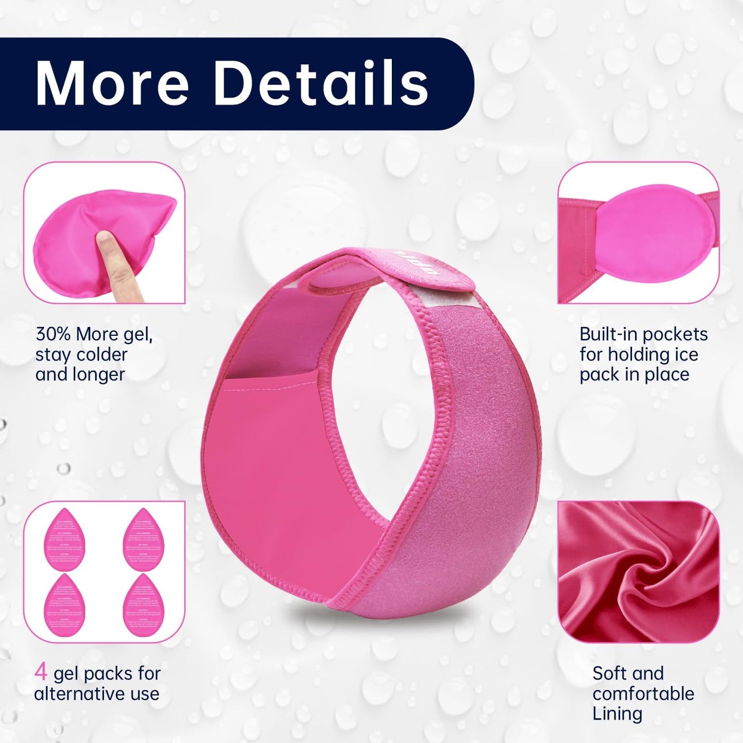 Wisdom Teeth Ice Pack Head Wrap Jaw Face Ice Pack with 4 Gel Packs for Wisdom Teeth Removal Extraction Toothache Pain Relief Facial Face Oral Surgery TMJ Tonsillectomy Recovery Cosmetic Procedure Gift