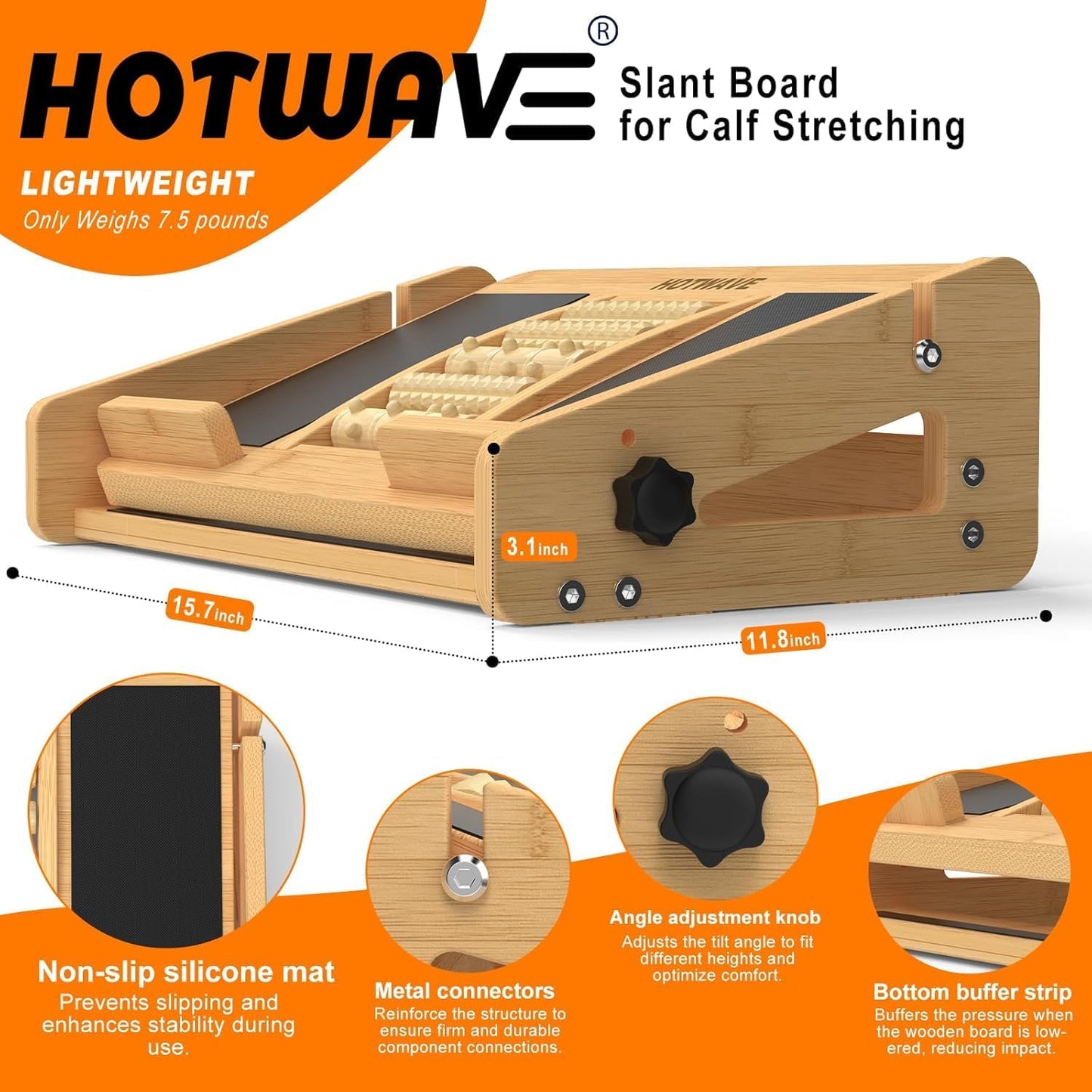 Slant Board for Calf Stretching with Foot Massage Roller | Calf Stretcher for Exercise, Portable Adjustable Bamboo Incline Slantboard for Ankle Knees Leg Physical Therapy Equipment