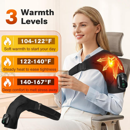 Cordless Shoulder Heating Pad with Massage, Heated Shoulder Wrap Massager for Deep Tissue Pain Relief, Frozen Shoulder & Rotator Cuff Heating Pad with Adjustable Heat and Vibration
