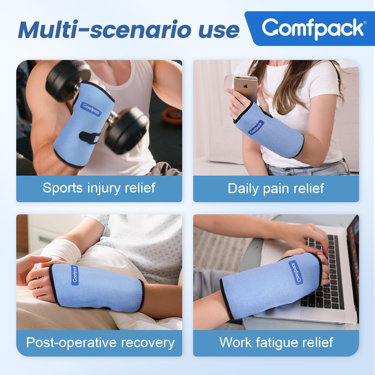 Wrist Ice Pack Wrap for Carpal Tunnel Relief with 2 Gel Ice Packs | Reusable Wrist Brace Compression Sleeve for Injuries, Tendinitis, Swelling, Surgery Recovery, Detachable Gel Inserts, Gifts