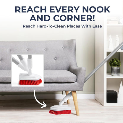 Foxtrot Living Grout Brush with Long Handle and Crevice Cleaning Brush Set | V-shaped, telescopic handle, crevice cleaning included, Grout cleaner for tile floors