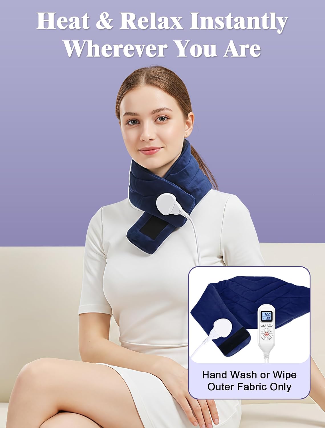 Wired Electric Neck Heating Pad for Neck Pain | Plug-in Heated Neck Wrap, 30s Heat Up, 86℉-158℉ Temp, Auto Shut Off, Soft Plush, Fit All Women Men, 8.53 ft Power Cord
