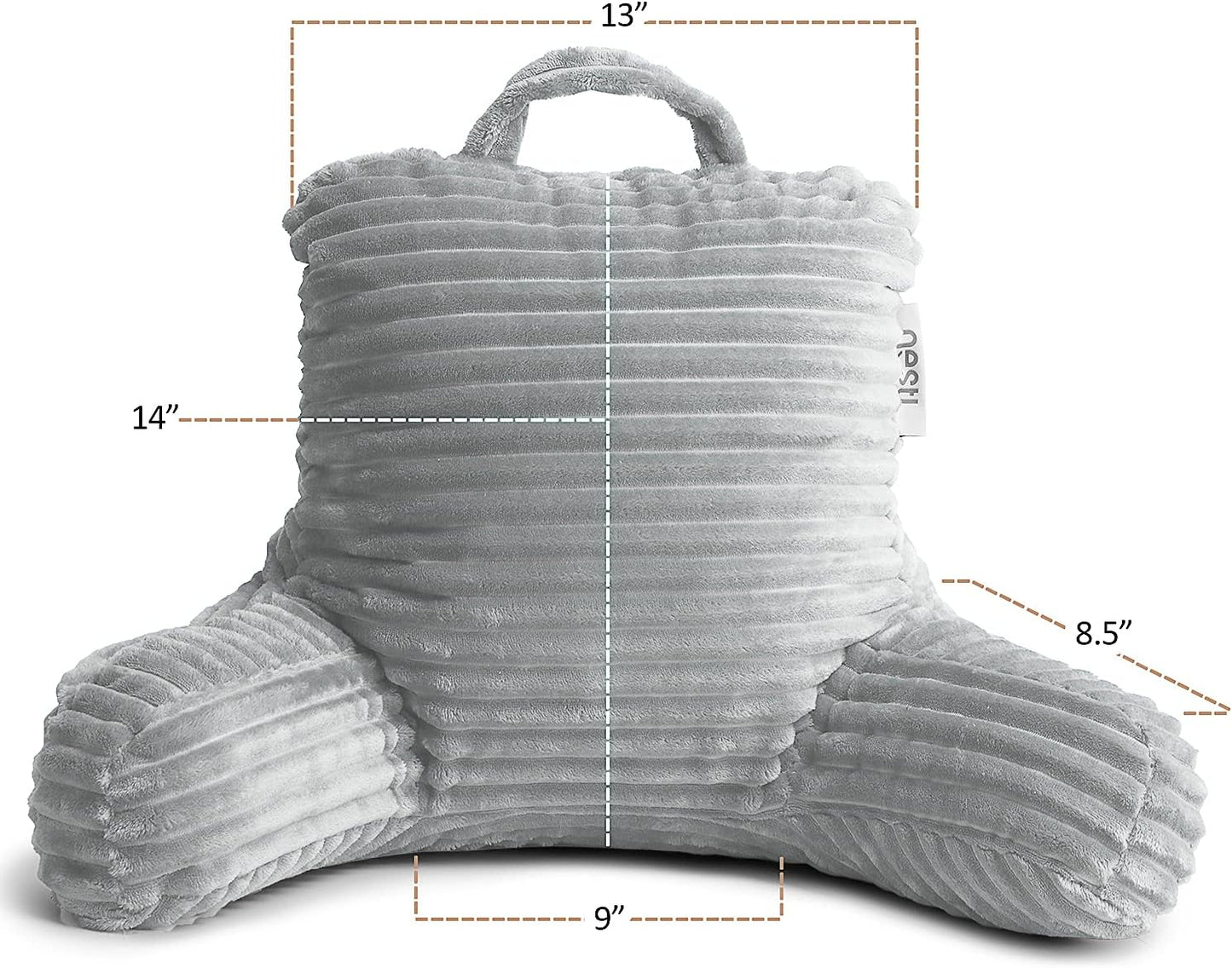 Nestl Reading Pillow with Shredded Memory Foam, Luxe Cut Plush Back Pillow for Sitting Up in Bed, Back and Arms Adjustable Support for Adult & Teens, Backrest Pillows with Washable Cover Dark Grey