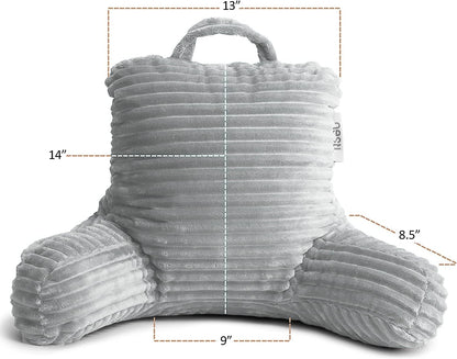 Nestl Reading Pillow with Shredded Memory Foam, Luxe Cut Plush Back Pillow for Sitting Up in Bed, Back and Arms Adjustable Support for Adult & Teens, Backrest Pillows with Washable Cover Dark Grey