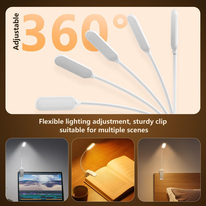 20 Led Book Light Clip On, USB Rechargeable Reading Light, Eye Caring 3 Color Temperatures, Adjustable Brightness, Portable, Sturdy Clamp Light Suitable for Traveling and People Studying Etc. (White1)