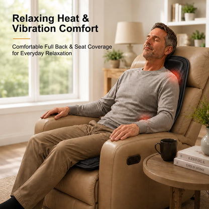 SLOTHMORE Vibration Back Massager for Chair with Heat, Chair Massager Pad with 8 Vibration, Massage Seat Cushion for Office Chair, Home Recliner & Sofa, Relaxing Gifts for Mom & Dad
