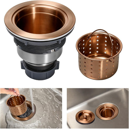 3-1/2 Inch Sink Drain Assembly Kit, Removable Deep Sink Strainer Basket with Sink Stopper/Sealing Lid for Home, Kitchen, Stainless Steel