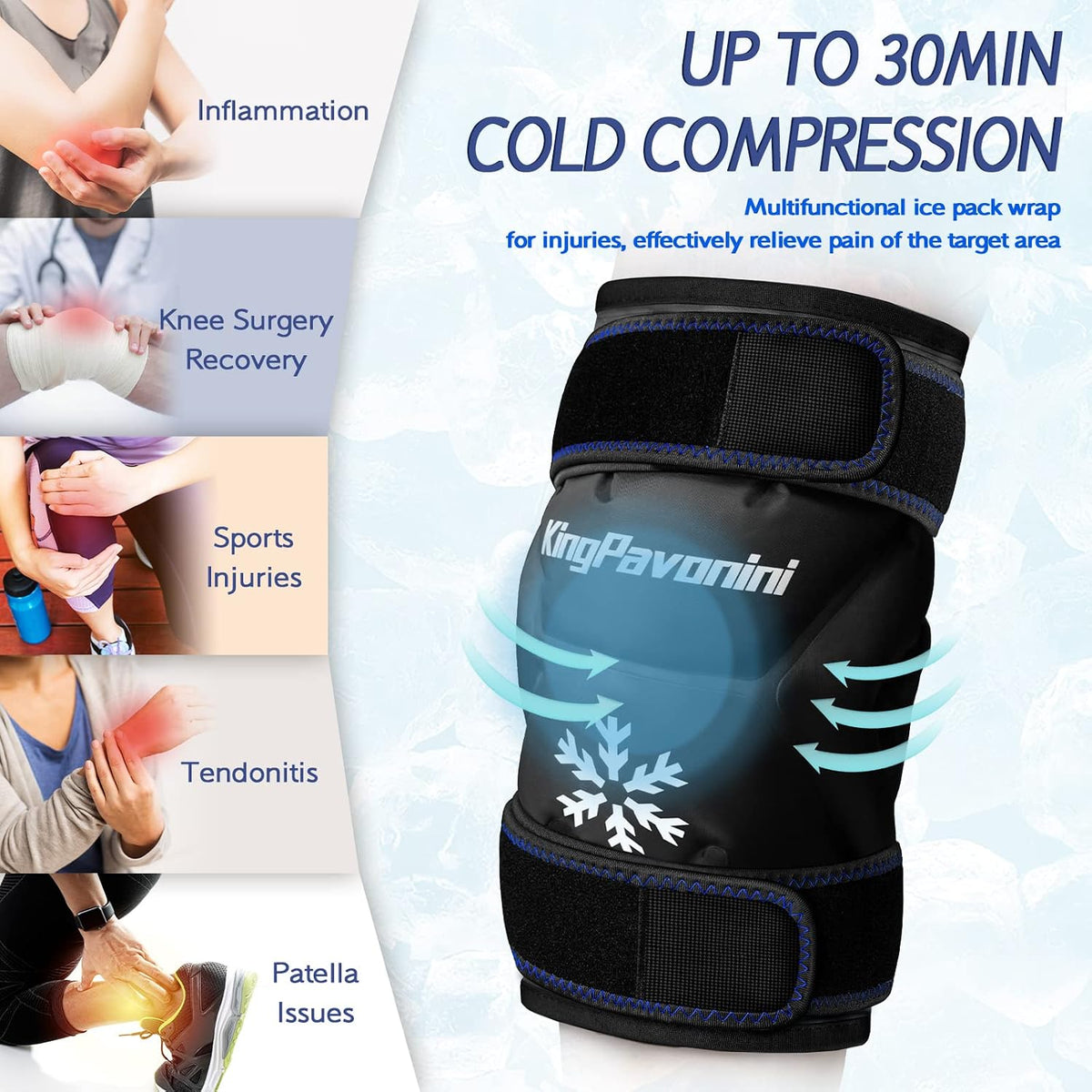 KingPavonini XXL Knee Ice Pack Wrap Around Entire Knee, 1 Pack, Blue