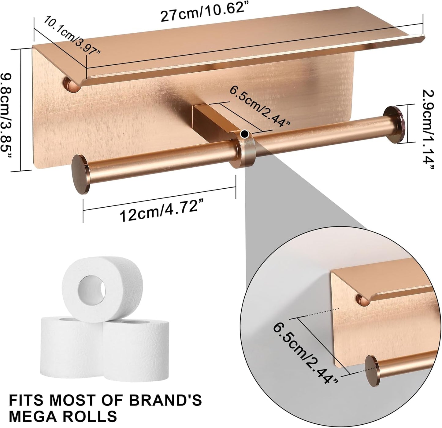 Black Toilet Paper Roll Holder with Shelf Wall Mounted for Bathroom (Black, Double Head)