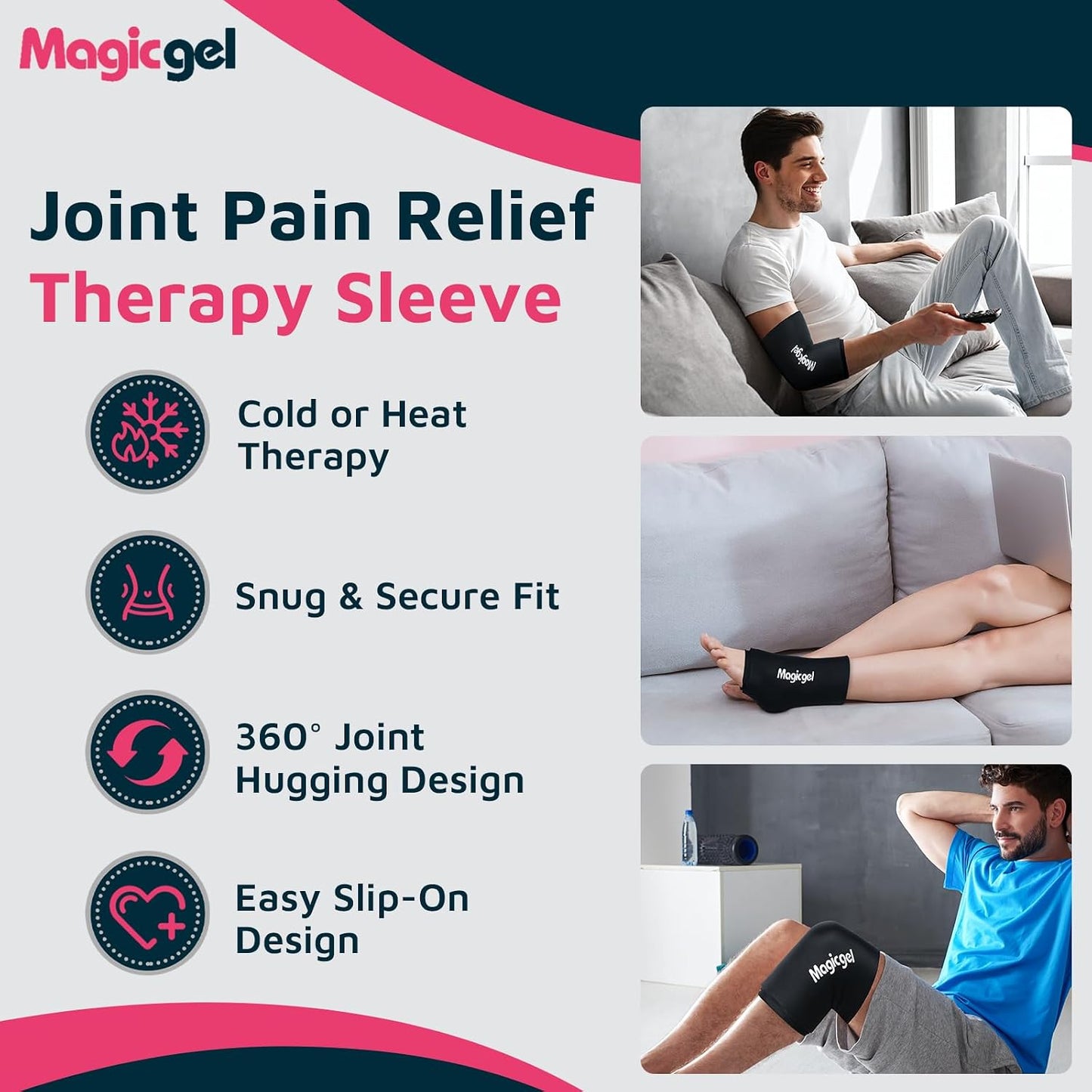Magic Gel Elbow Ice Pack Wrap – Reusable Knee and Arm Sleeve - Hot & Cold Freeze Therapy Wrap for Targeted Areas – Compact Compression Fit for Knees, Calf, Joints, Tennis