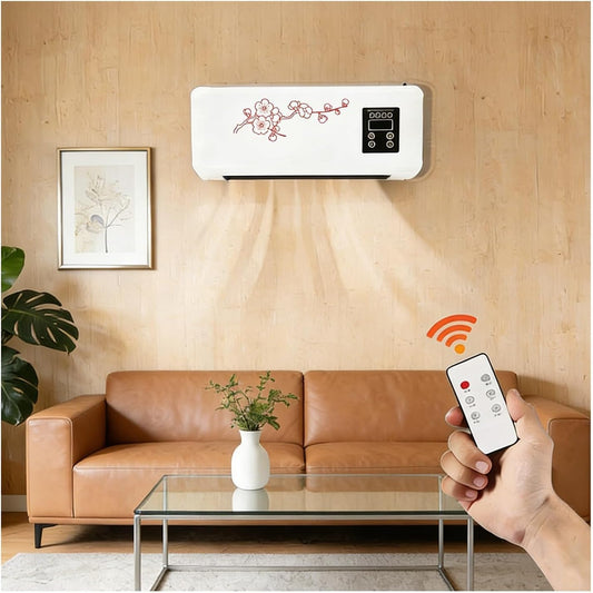 Multifuntional 2 in 1 Wall Mounted Heating System for Bathroom Office Rv Garage, Cooling and Heating Mini Air Conditioner Fan, Quiet 110v Smart Ac Fan Heater Yellow 21.26inx4.92inx7.87in