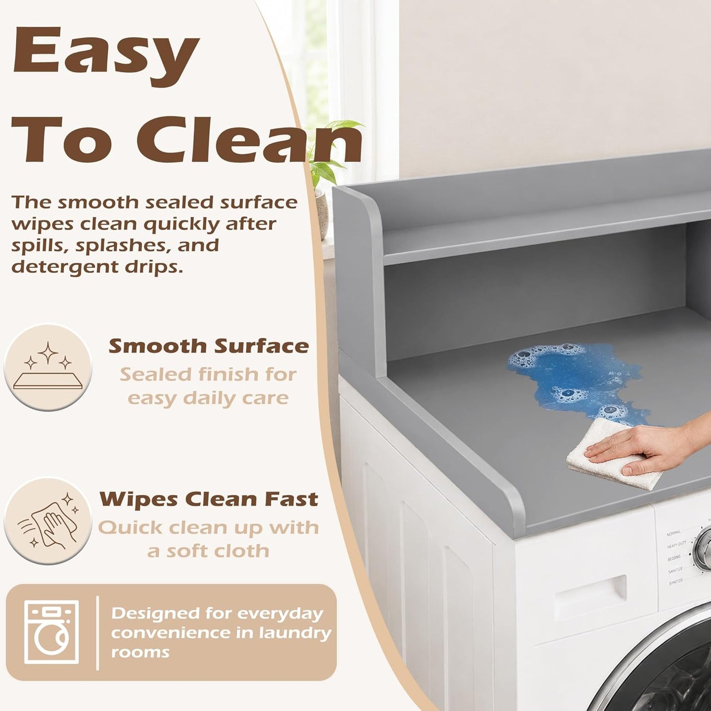 Royxen Laundry Countertop with 2-Tier Shelf Universal Fit, Washer and Dryer Countertop with Storage Space, Shelf Height 11.5 Inches, Solid Wood Core, Walnut