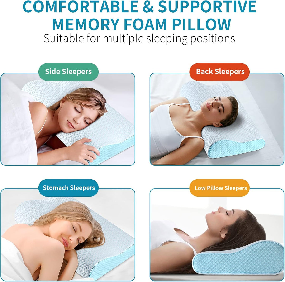 Memory Foam Pillows , Neck Pillow Queen Size Bed for Sleeping , Ergonomic Cervical Support Side Back Stomach Sleeper , Orthopedic Contour and Shoulder Pain