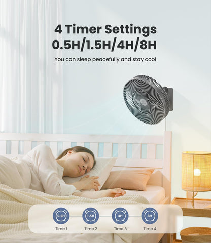 LEMOISTAR 8 Inch Small Wall Mounted RV Fan with Remote Control, 90° Oscillating, 4 Speeds, 4 Timer, Adjustable Tilt, 70 Inch Cord, Quiet, for Corner Bedroom Home Office Garage-Black