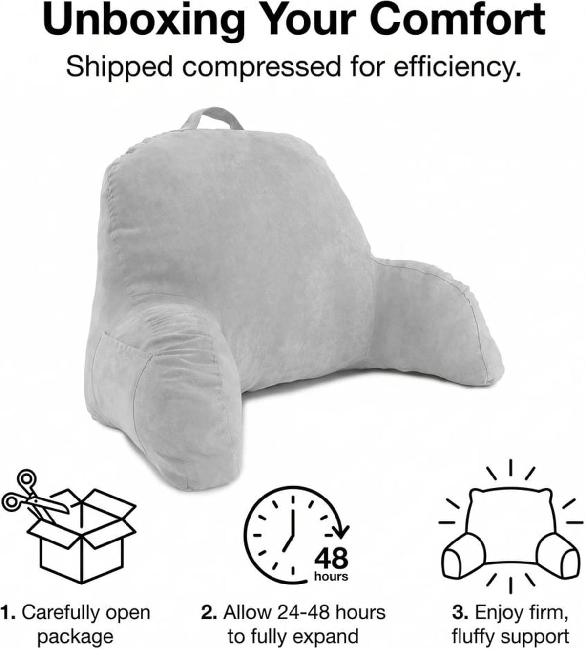 Deluxe Comfort Microsuede Bed Rest - Reading and Bedrest Lounger - Sitting Supprt Pillow - Soft But Firmly Stuffed Fiberfill - Backrest Pillow With Arms, Light Purple