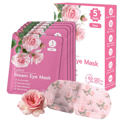 LANNA Heated Steam Eye Mask, Disposable 120 Minutes, Lavender Scent, 5 Pcs | Great for Sleep & Spa Relaxation, Self Heating Warm Compress for Dry & Puffy Eyes Long Lasting Heated Eye Mask for Stye Eyes