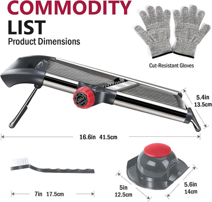 Masthome Mandoline Slicer for Kitchen,Adjustable Mandoline Food Slicer | Sharp Stainless Steel Blade,Chopper Vegetable Cutter for Potato,Onion,Fruit,INCLUDING Food Holder,Gloves,Cleaning Brush
