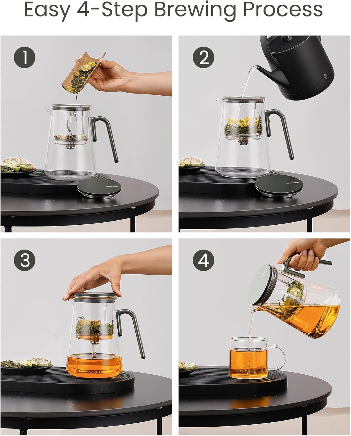 ZENS Magnetic Glass Infuser Teapot for Loose Tea, 27oz Walnut Wood Handle | Magic Teapot with Infuser, Echanted Tea Maker, Mess-Free Loose Leaf Tea Diffusers for Tea lover Gifts