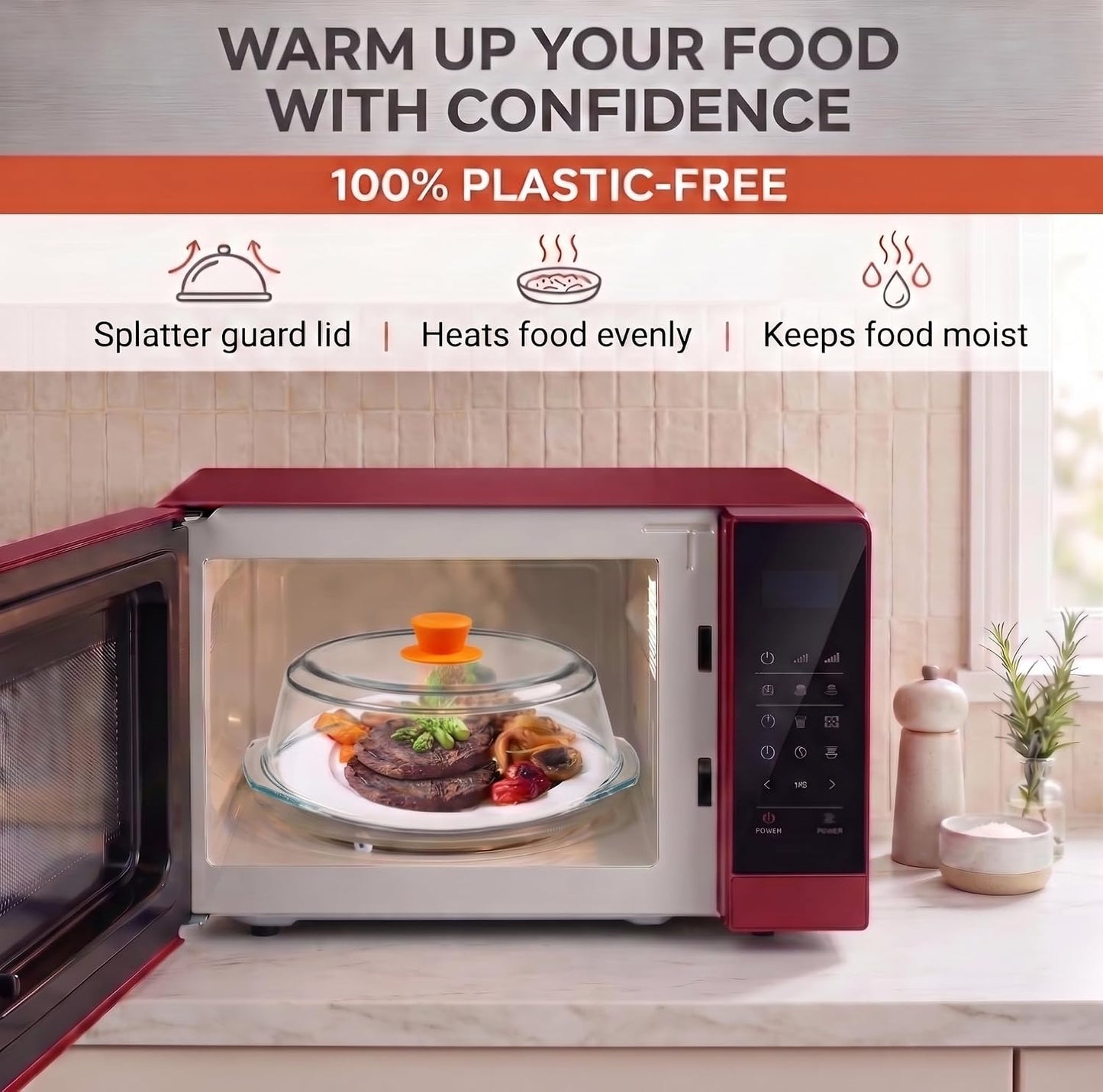 Bezrat Microwave Tall Glass Plate Cover | Splatter Guard Lid with Easy Grip Silicone Handle Knob | 100% Food Grade | BPA Free and Dishwasher Safe | 10 Inch (Black-)