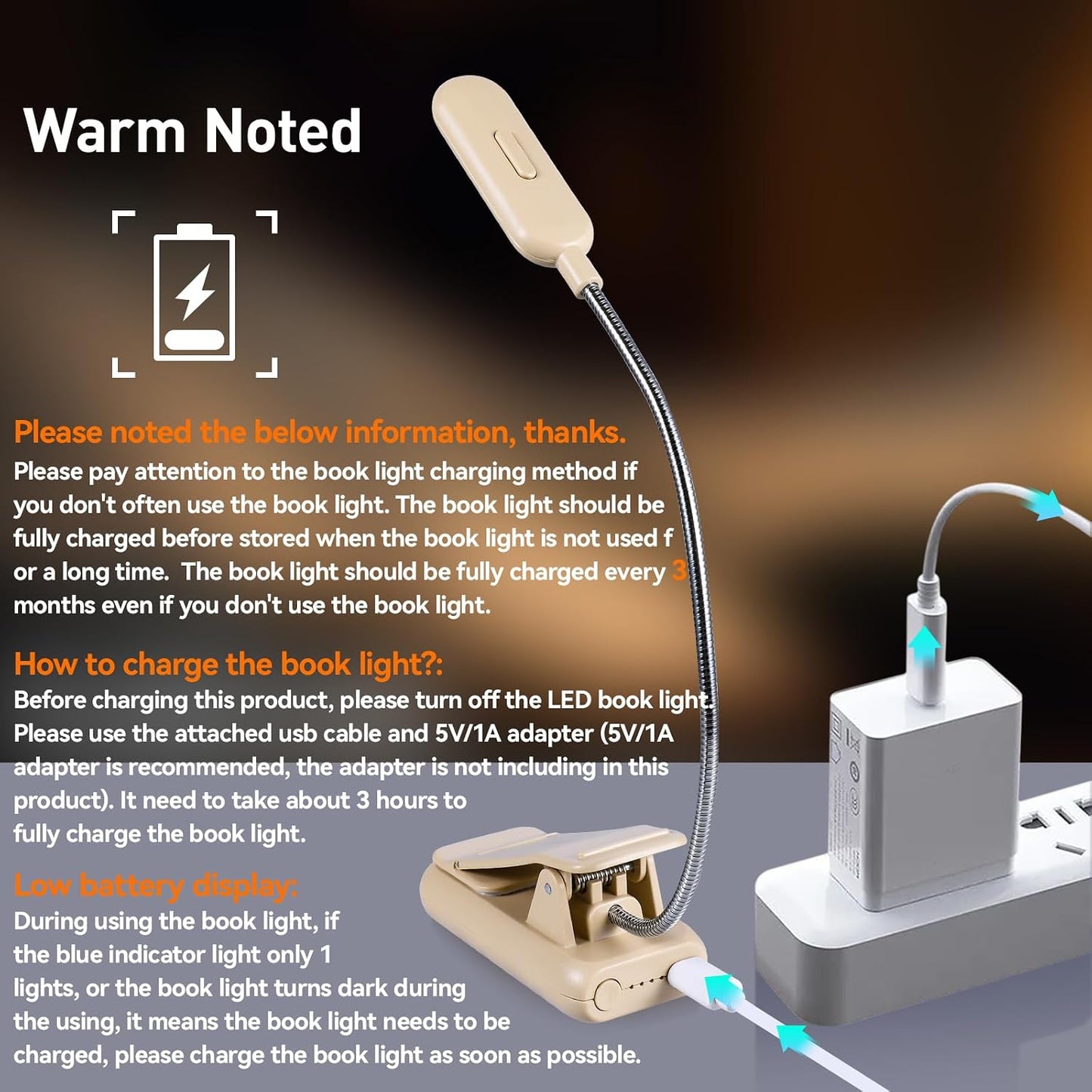 VAVOFO Rechargeable Book Light for Reading in Bed Kids, 7 LED Reading Light with 9-Level Warm Cool White Daylight, Eye Care Lamp with Power Indicator for Bookworms (Yellow)
