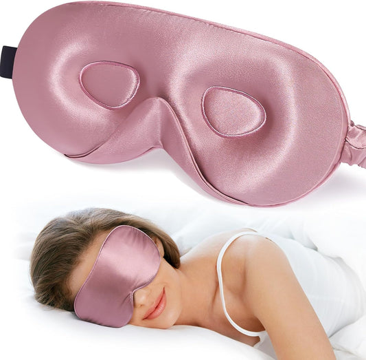 LitBear 100% 22 Momme Mulberry Silk Sleep Mask - 3D Contoured Eye Mask for Men & Women, Soft Breathable Sleeping Mask with Adjustable Strap, Perfect Blocks Light for Sleeping (Black)