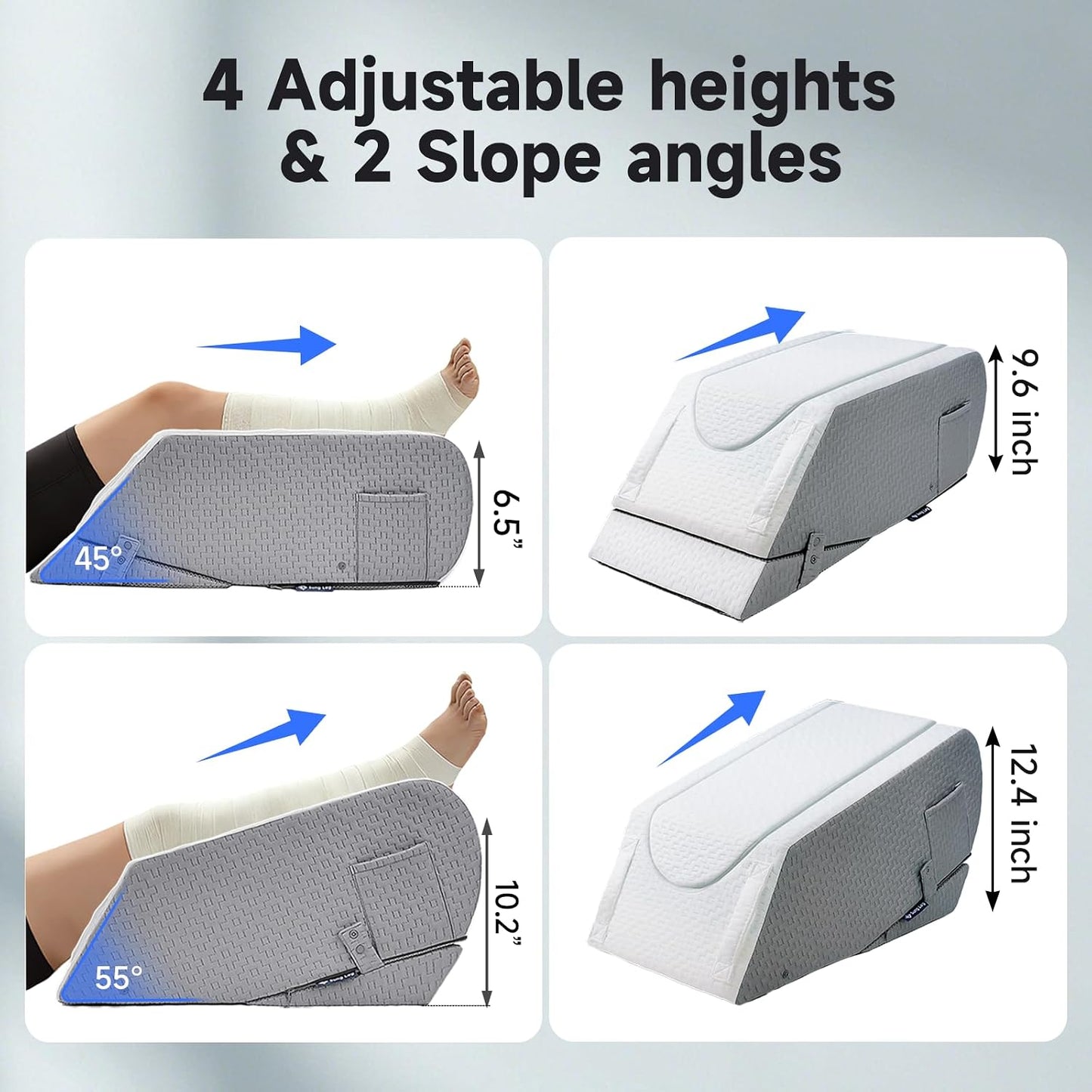Leg Elevation Pillow for After Surgery, Adjustable 4 Heights & 2 Slopes, Knee Replacement Aid for Hip, Ankle, Knee & Leg Swelling & Pain Relief, Improves Blood Circulation – Single Leg, Patent Pending